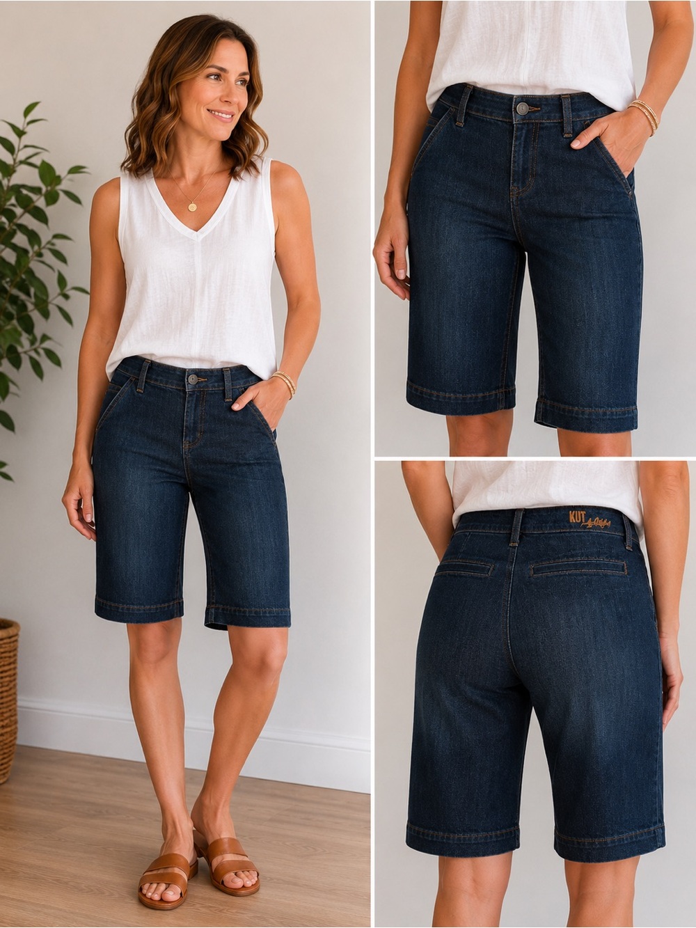 KUT From The Kloth Denim Bermuda Shorts/Jorts Dark Wash Size 8